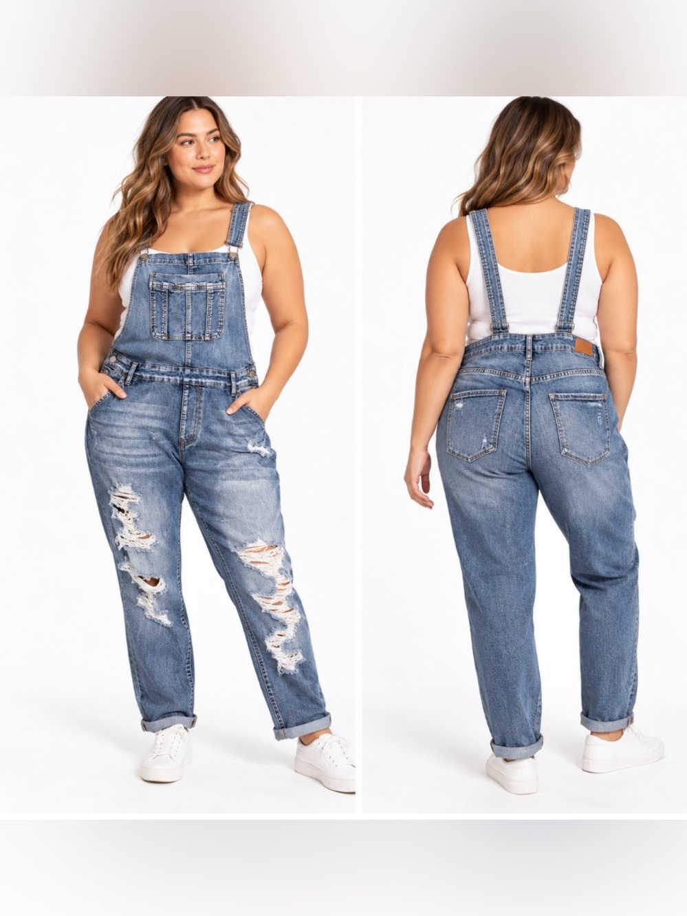 Judy Blue Distressed Ripped Denim Overalls Relaxed Fit Blue Size 1XL